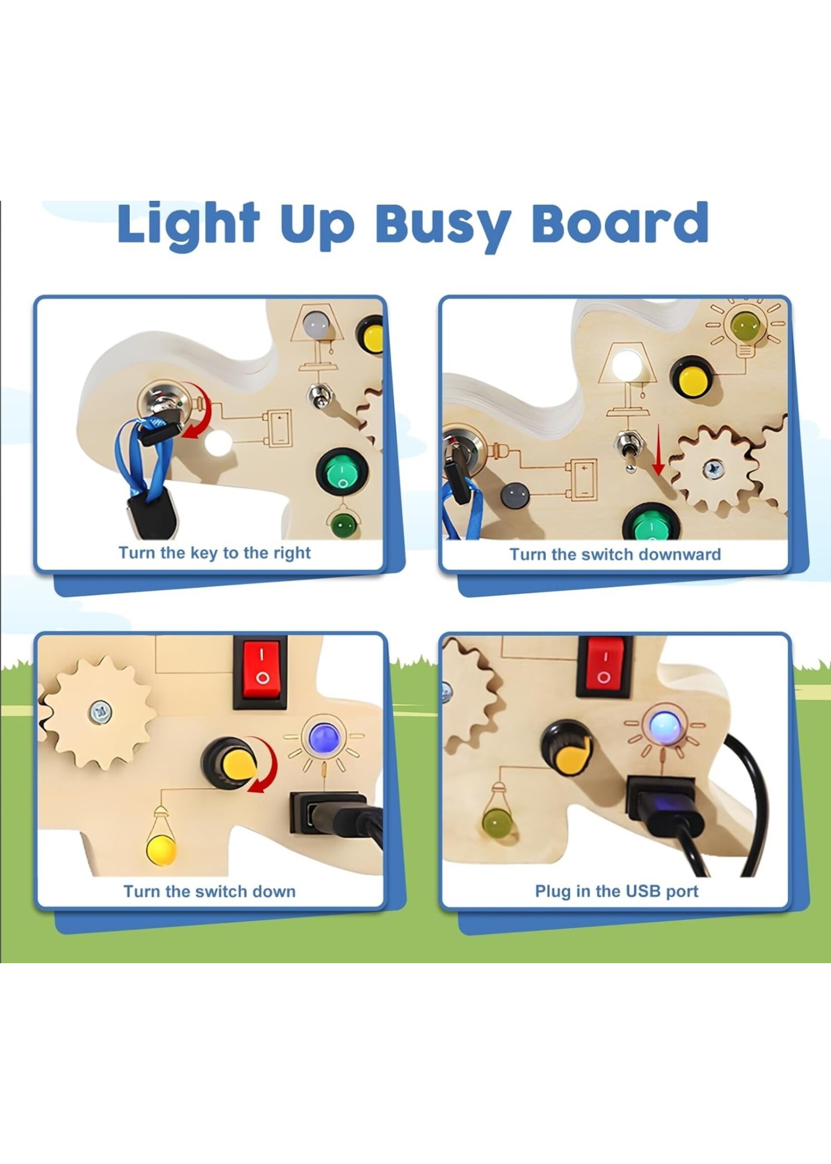 *Switch Loose YunHe XinQiao Wooden Busy Board With Led Light Switch Toys for Toddlers,Sensory Board Toy,Baby Activity Button Toy Light Switch