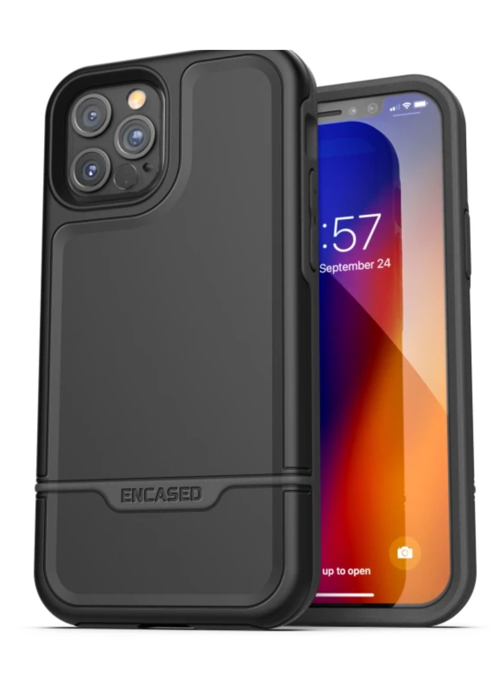 ENCASED Protective Rebel Series Compatible with iPhone 12 Pro Max Case Heavy Duty Full Body Rugged Cover - Black