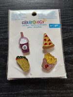 4 Piece Creatology Fun Finds Pins Broches Glittery Food Pizza Milk Shake Fries Taco
