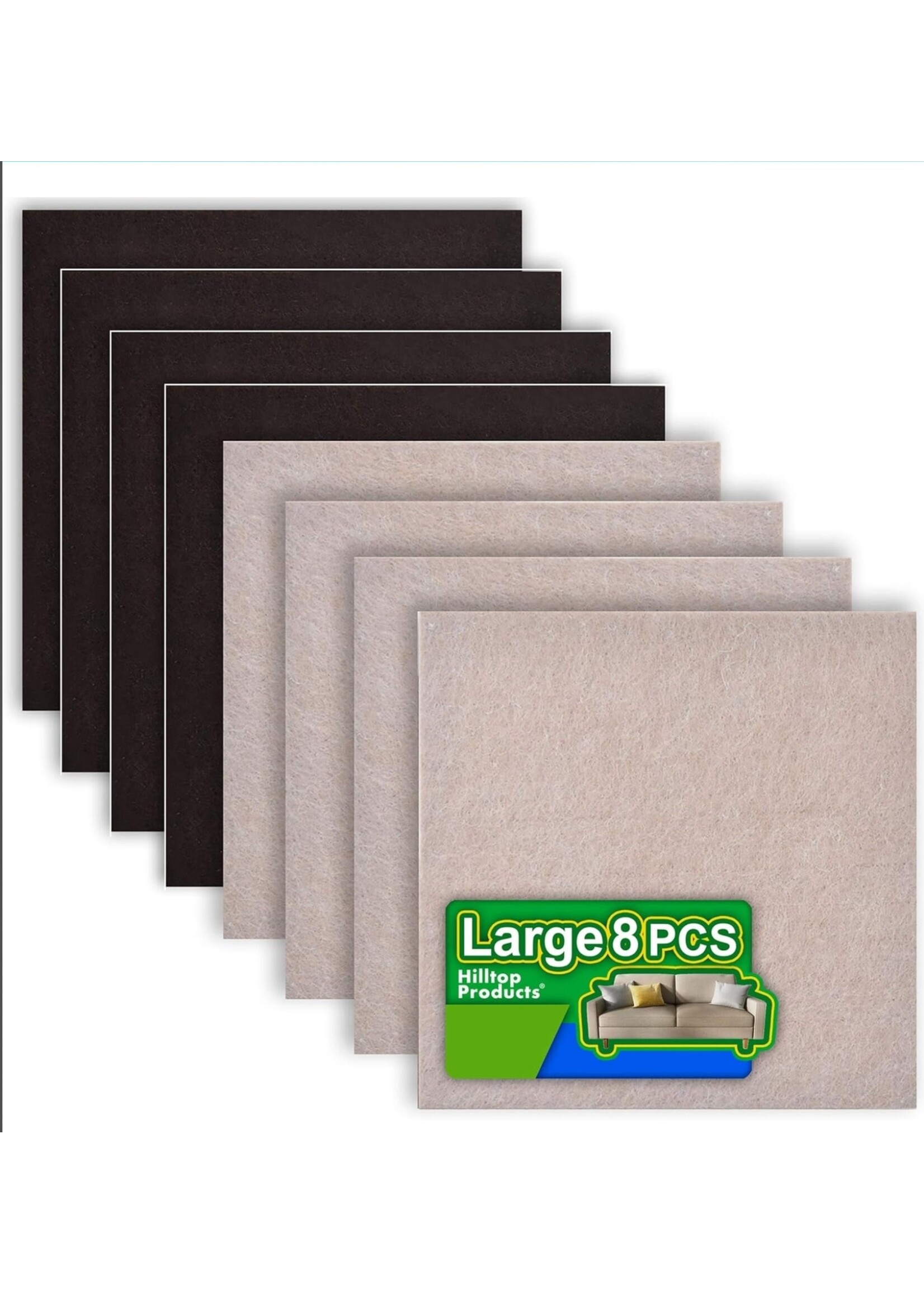 Hilltop Products 8 Pack - 2 Colors Self Adhesive Square Furniture Felt Pad Surface Protector for Hardwood, Tile, Laminated Floor - Cut into Any Shape AA-0073