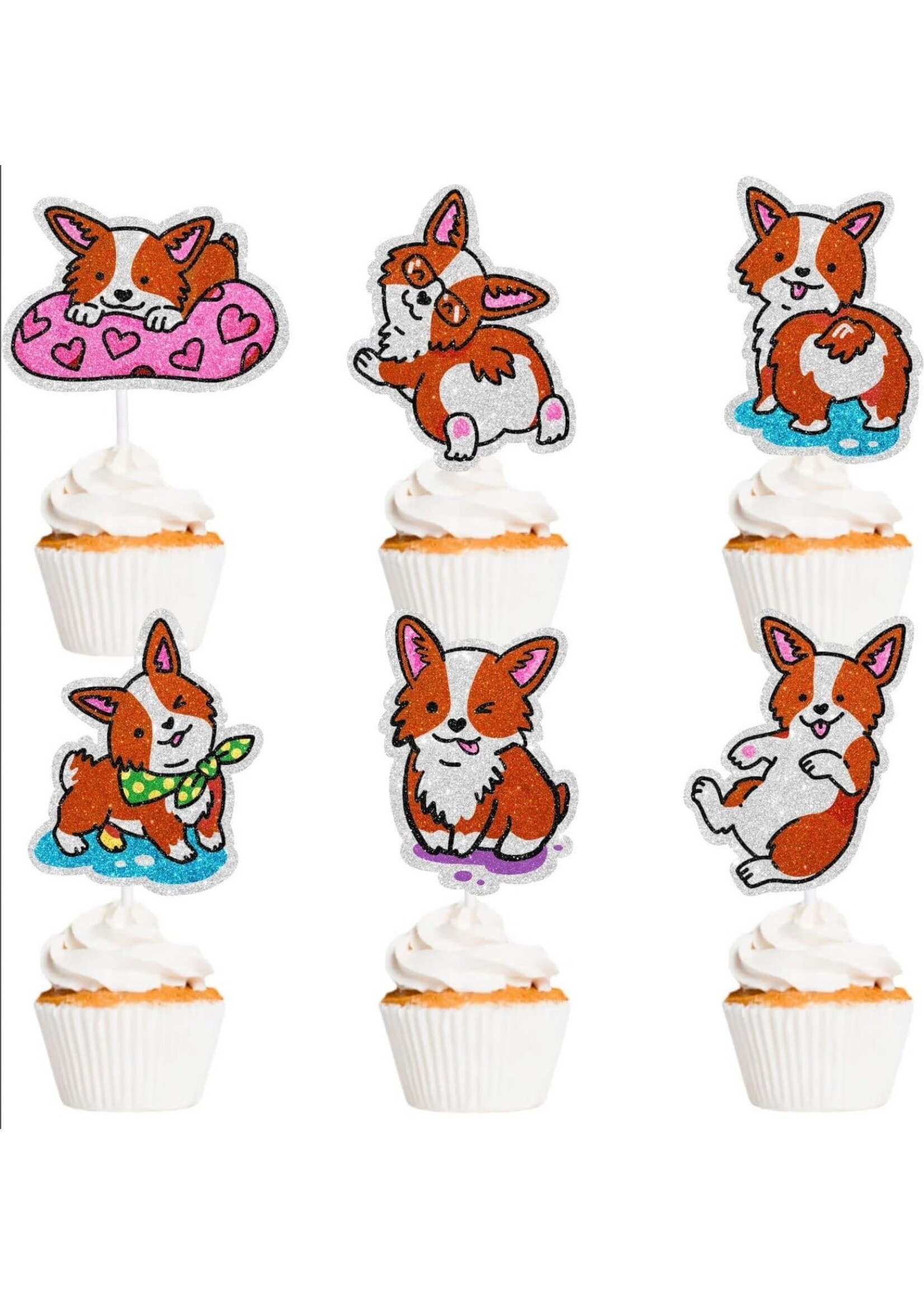 SugarGera Corgi Themed Cupcake Toppers 18-PC Set - Perfect for Dog Themed Birthday Parties, Dog Lovers Host Pet Showers, or Baby Shower Decorations