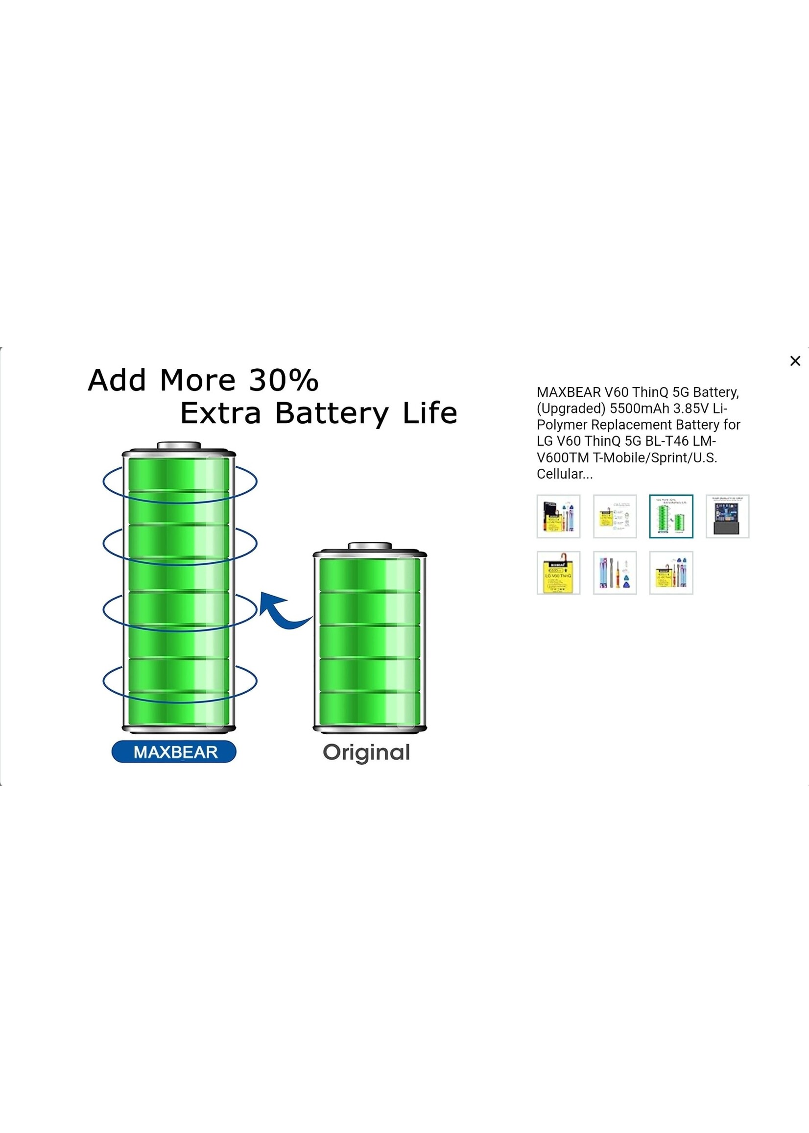 MAXBEAR V60 ThinQ 5G Battery, (Upgraded) 5500mAh 3.85V Li-Polymer Replacement Battery for LG V60 ThinQ