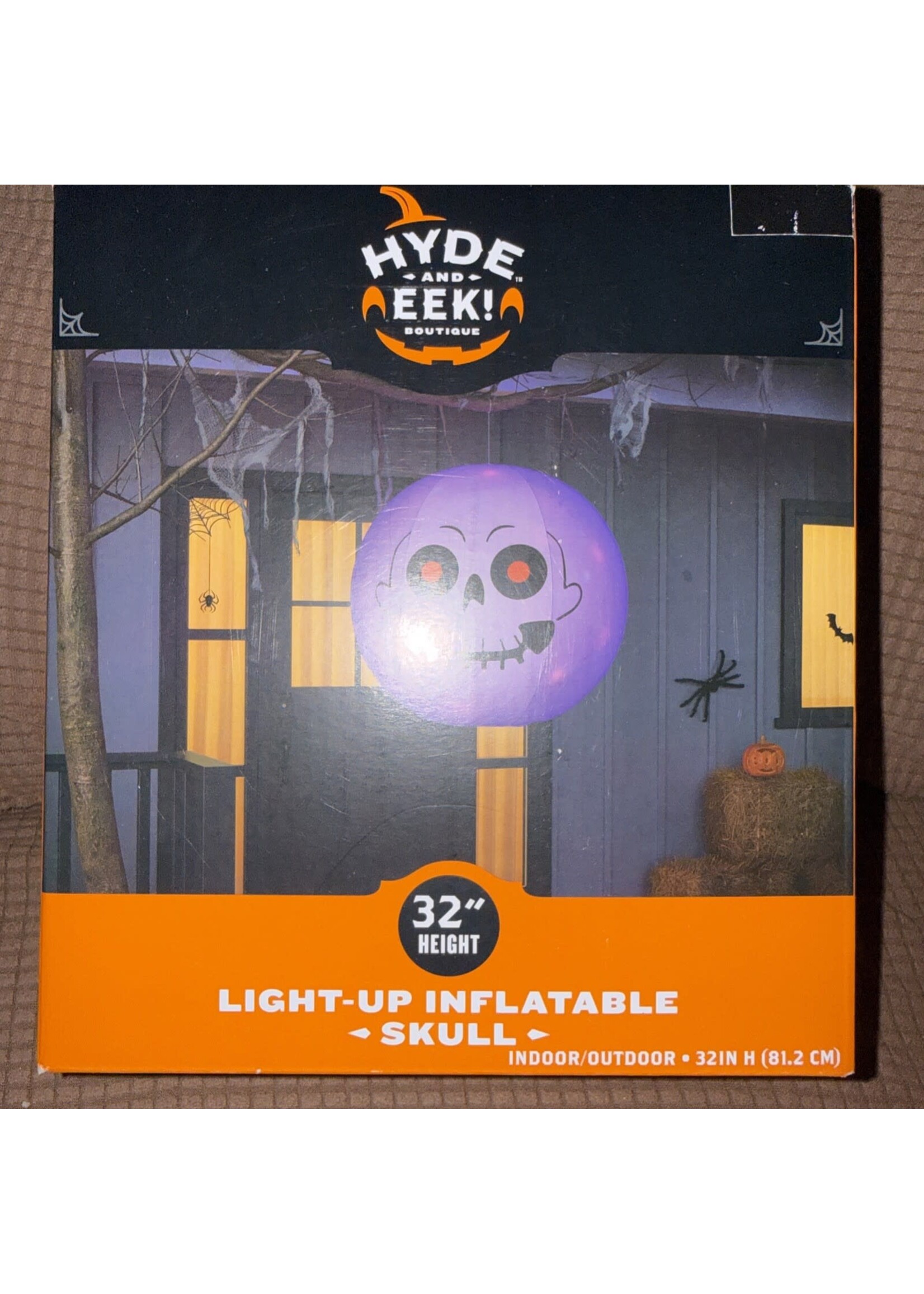 HYDE AND EEK Light-Up Inflatable Skull 32" Purple Black Red Halloween Decoration