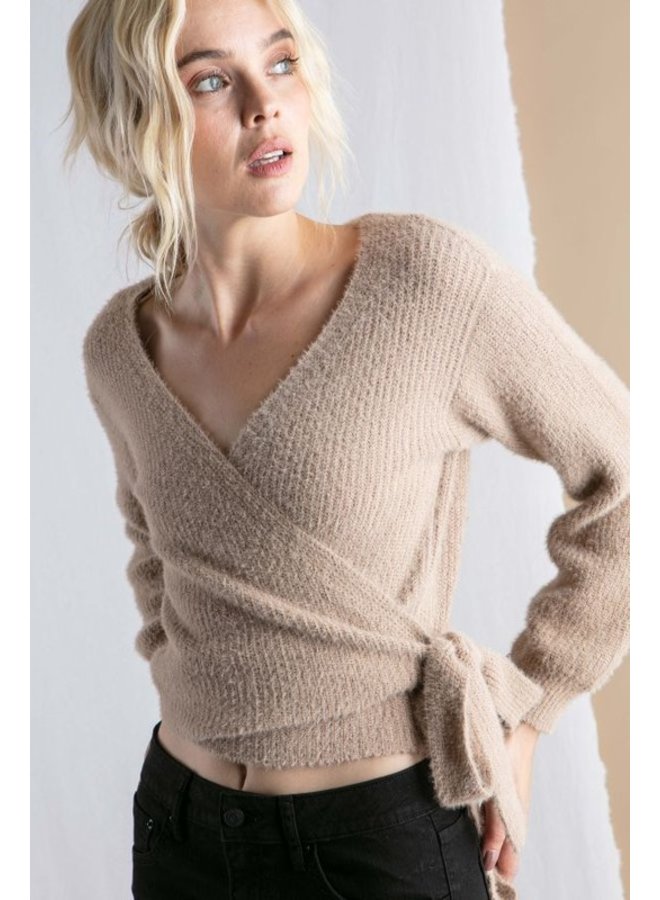 Fuzzy Tie Waist Sweater - Kirby's Kloset