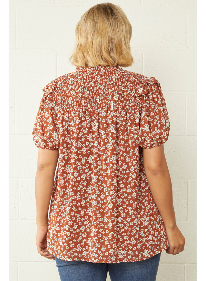 Floral Print V-Neck Puff Sleeve Top