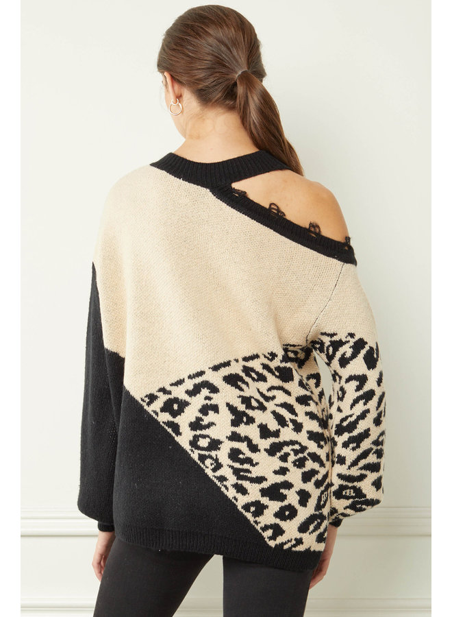 Cold-Shoulder Leopard Sweater