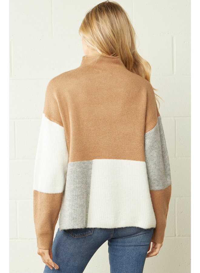 Color Blocked High Neck Sweater