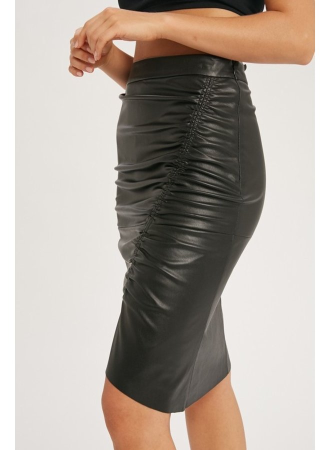 Faux Leather Ruched Skirt