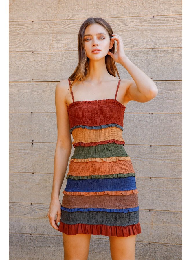 Colorblocked Smocked Mini Dress