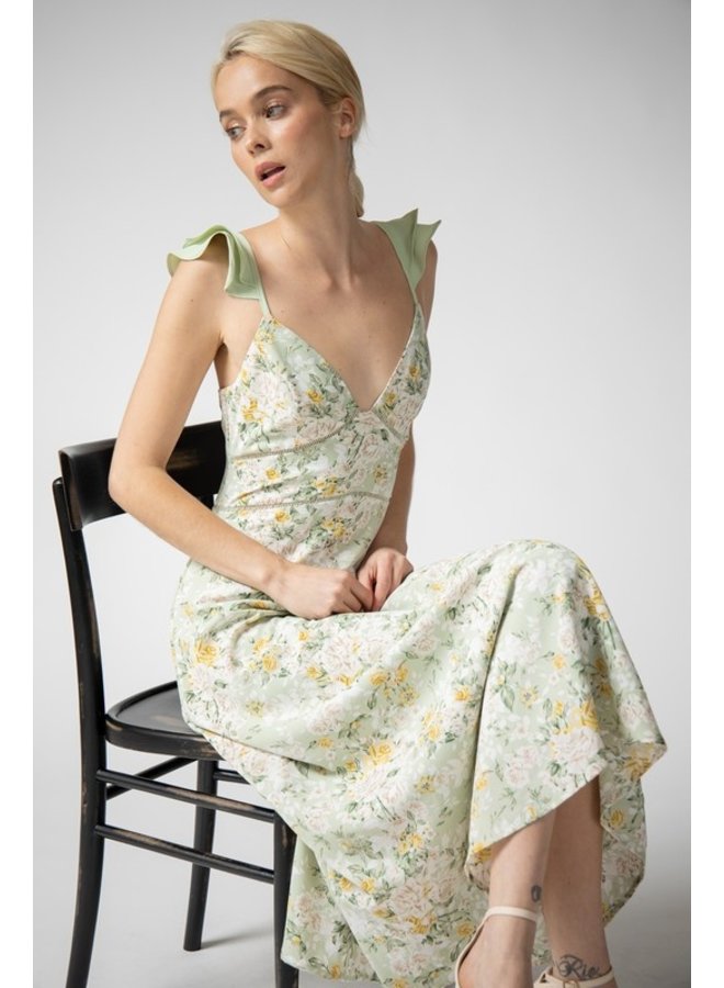 Flutter Sleeve Floral Midi Dress