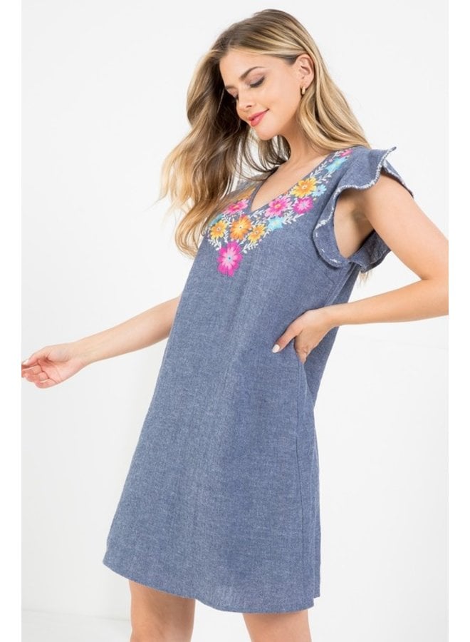 Denim Embroidered Dress
