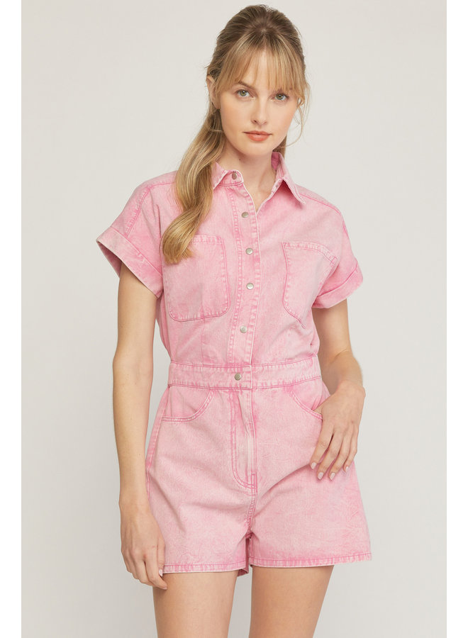 Pink Denim Romper - Kirby's Kloset