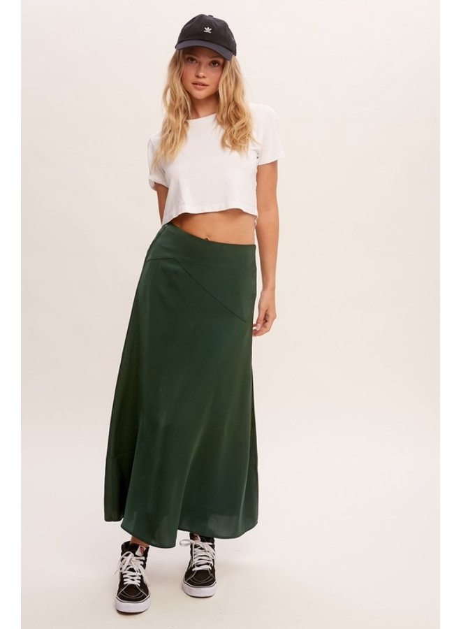 Green Satin Maxi Skirt