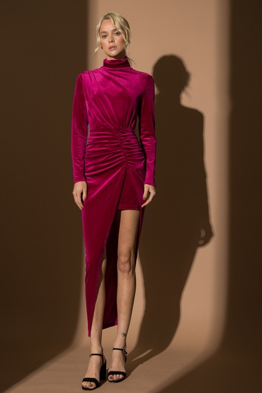 Asymmetrical Cutout Mock Neck Knit Midi Dress
