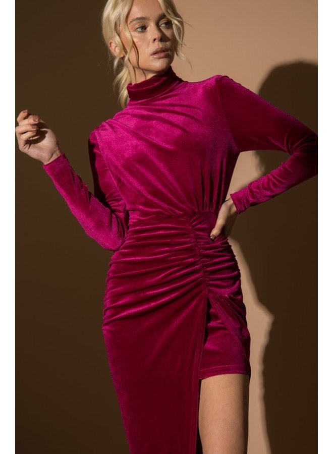 Velvet Mock Neck Asymmetrical Dress