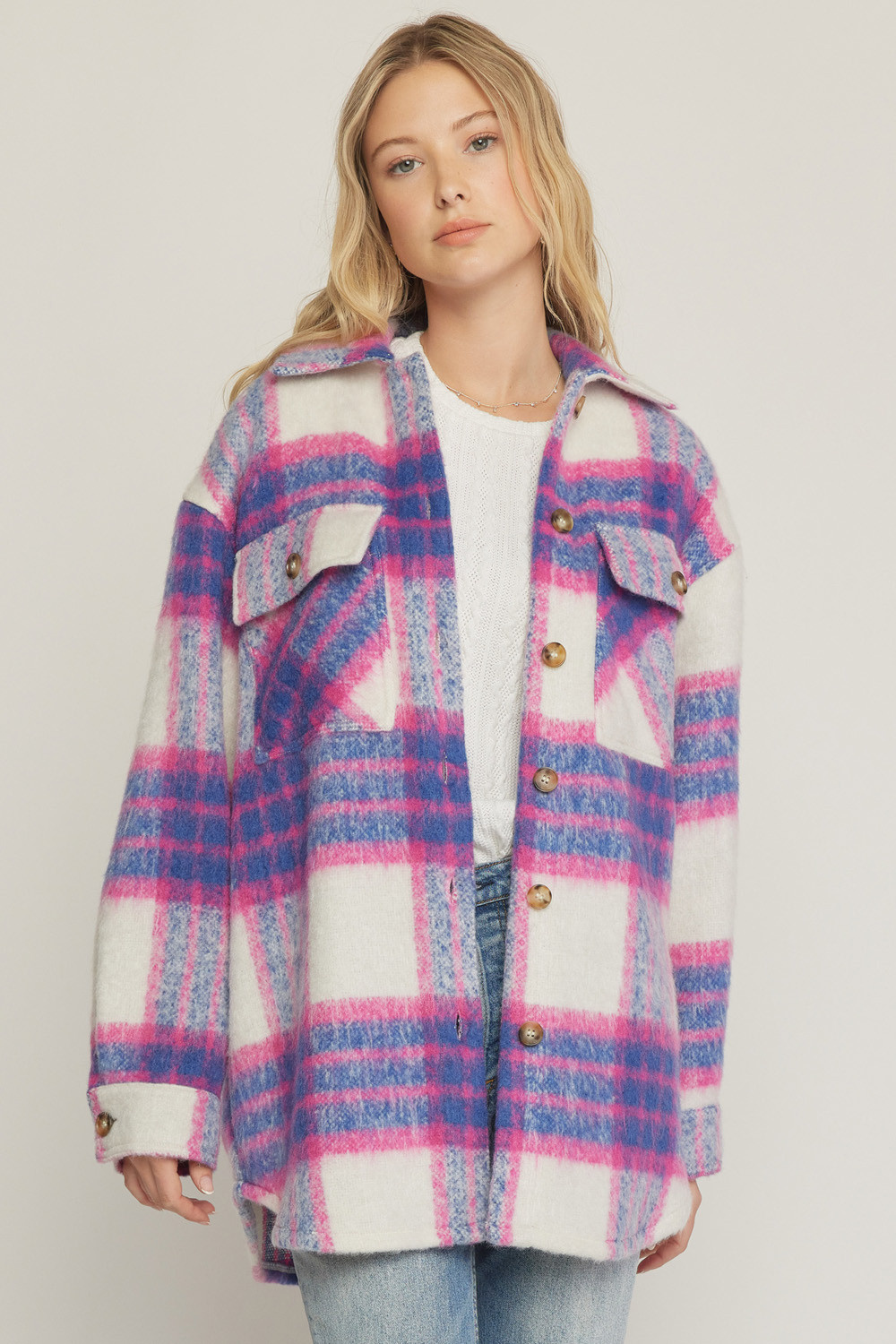 Pink \u0026 Blue Heavy Shacket - Kirby's Kloset
