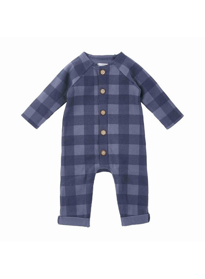 Blue Plaid Waffle Romper