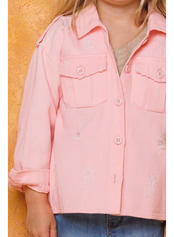 Distressed Pink Denim Jacket
