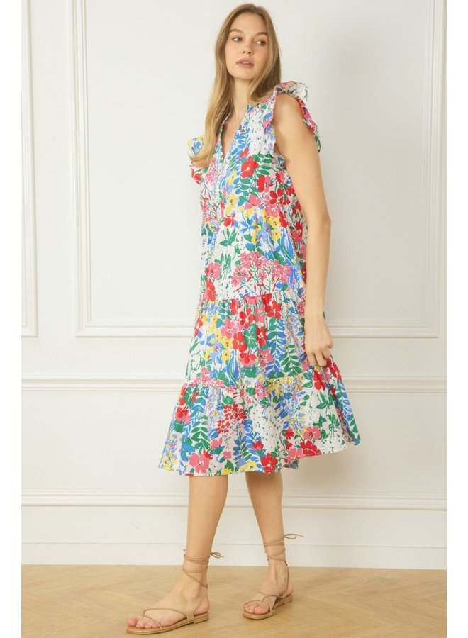 Floral Flutter Sleeve Midi Dress