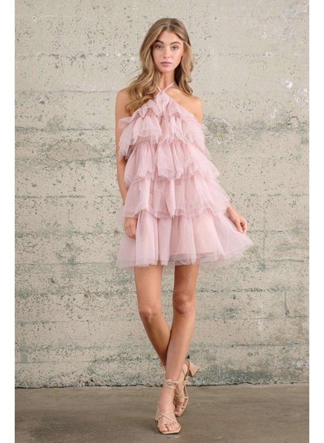 Halter Tulle Ruffle Dress - Kirby's Kloset