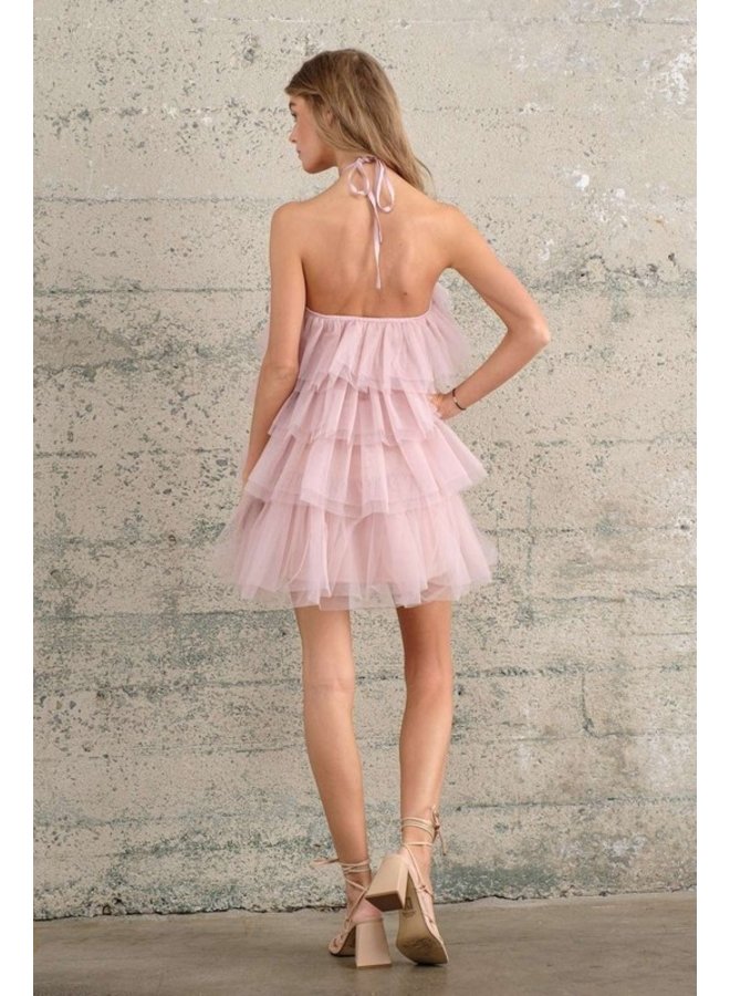 Halter Tulle Ruffle Dress