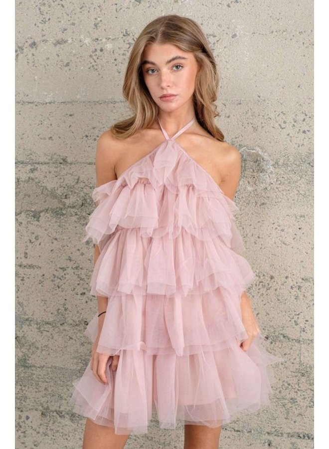 Halter Tulle Ruffle Dress - Kirby's Kloset