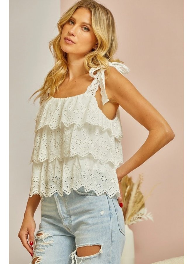 Eyelet Tiered Tank Top - Kirby's Kloset