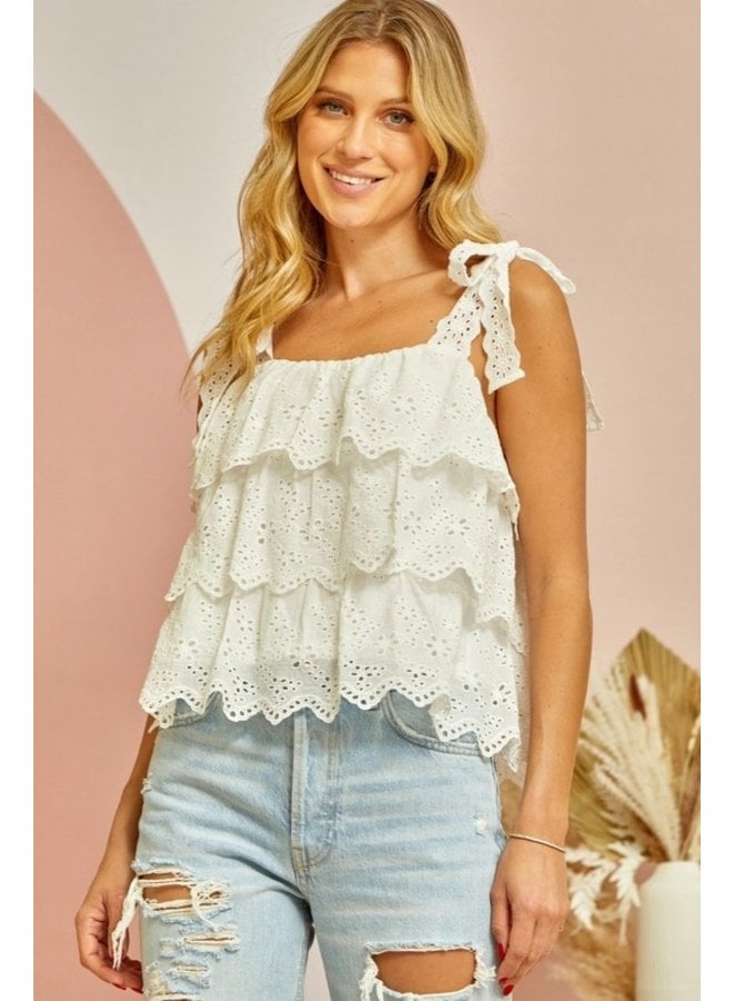 Tiers to Summer White Tie-Strap Tiered Tank Top