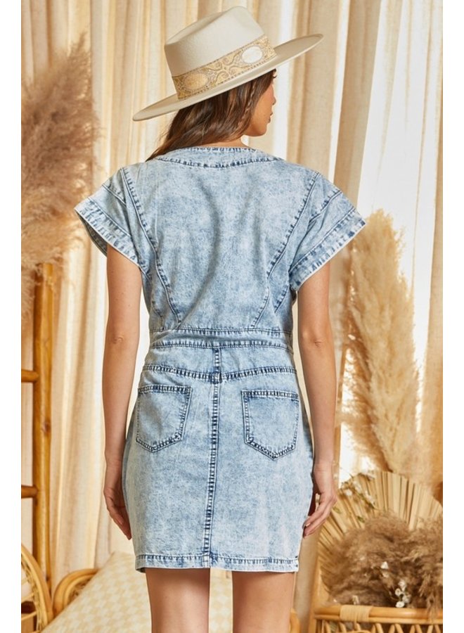 River Island Denim Dress Western Cowgirl buttons belt pockets Uk8 | eBay