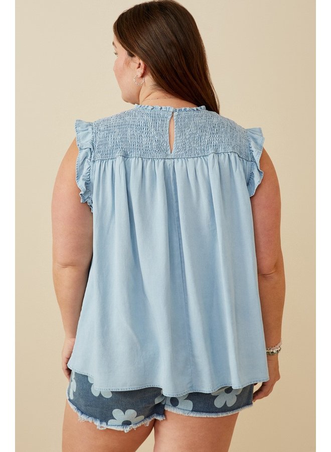 Denim Ruffle Blouse