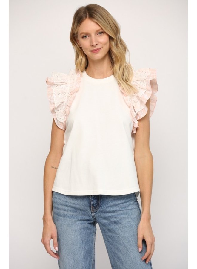 Eyelet Ruffle Sleeve Top