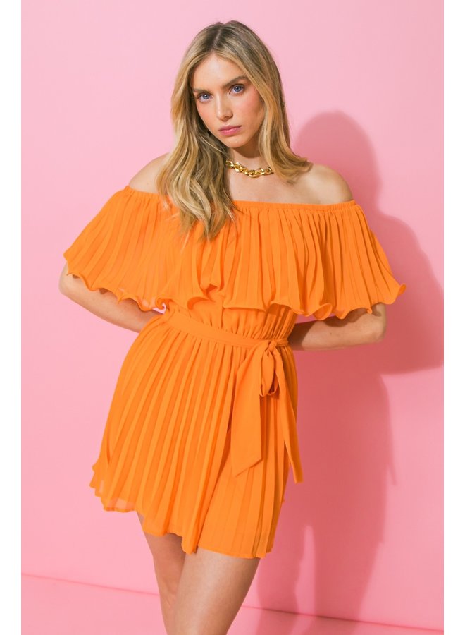 Pleated Off-The-Shoulder Romper