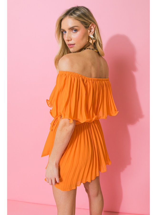 Pleated Off-The-Shoulder Romper
