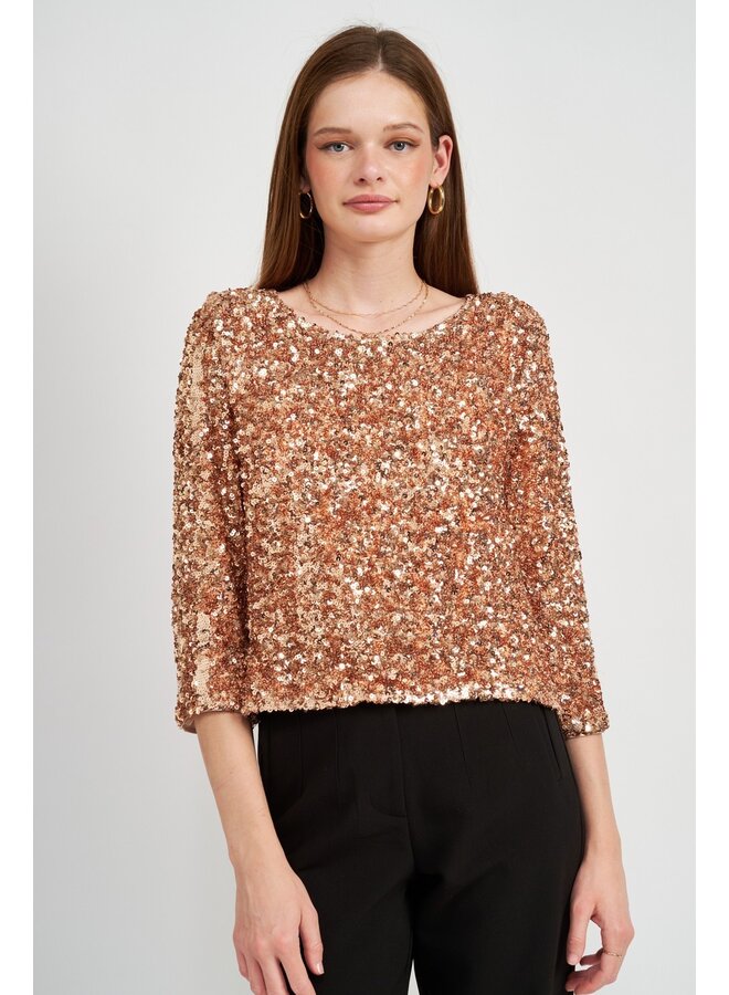 Sequin 3/4 Sleeve Blouse