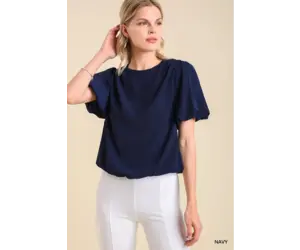 Navy Balloon Sleeve Blouse