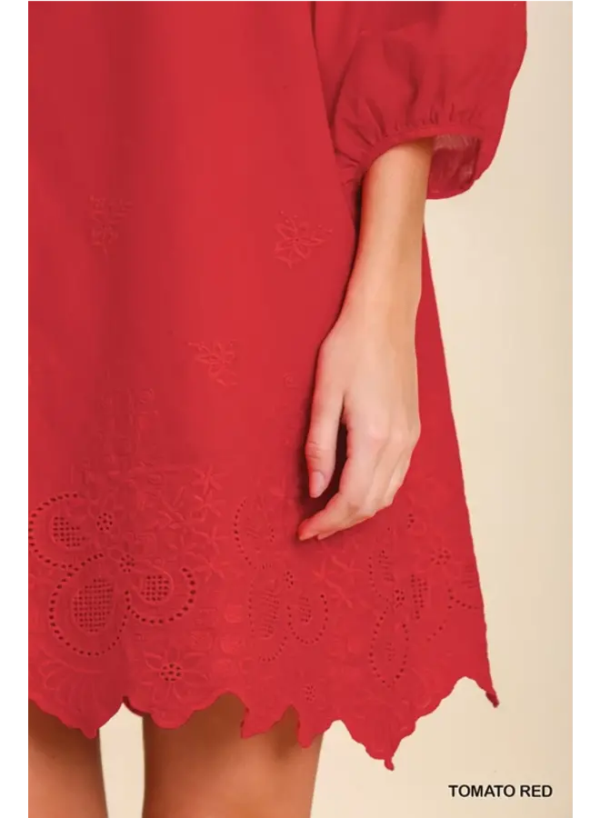 Red Eyelet Detailed Dress