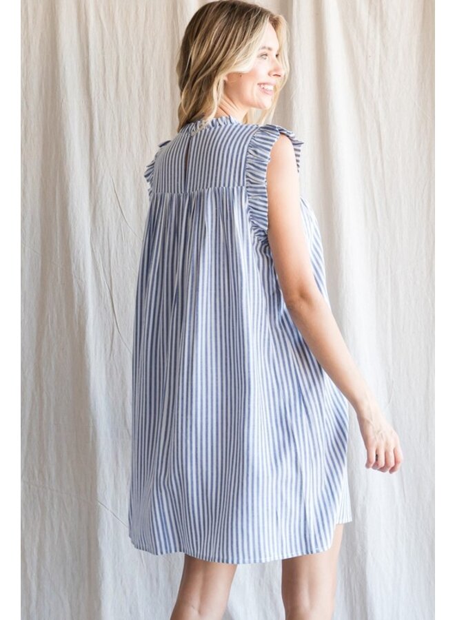 Embroidered Yoke Pinstripe Dress