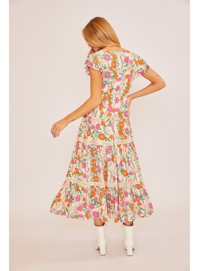 Floral Lace Trimmed Maxi Dress
