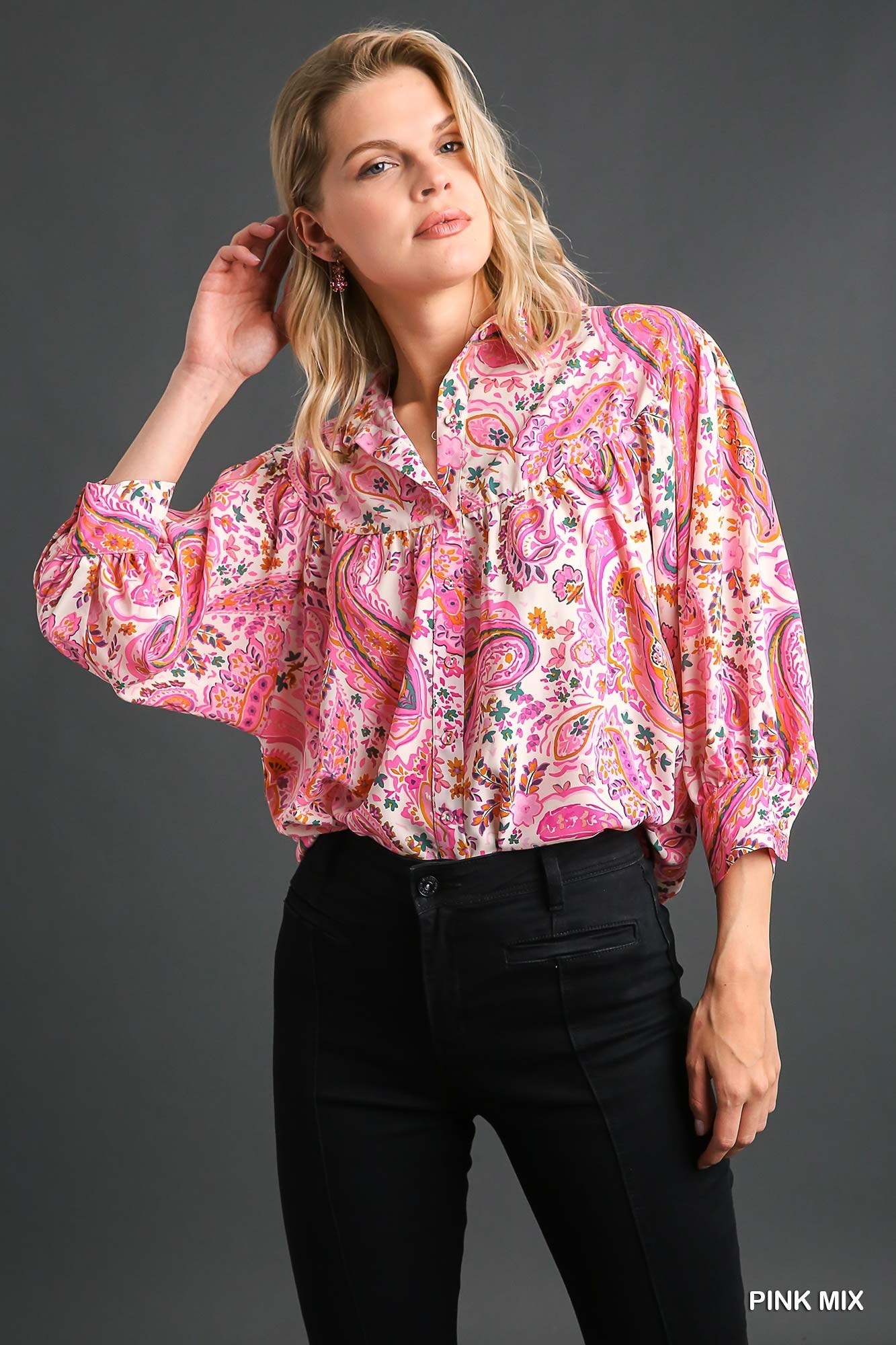 Olive Pink Paisley Floral Print Boho Peasant Blouse – Just Style LA