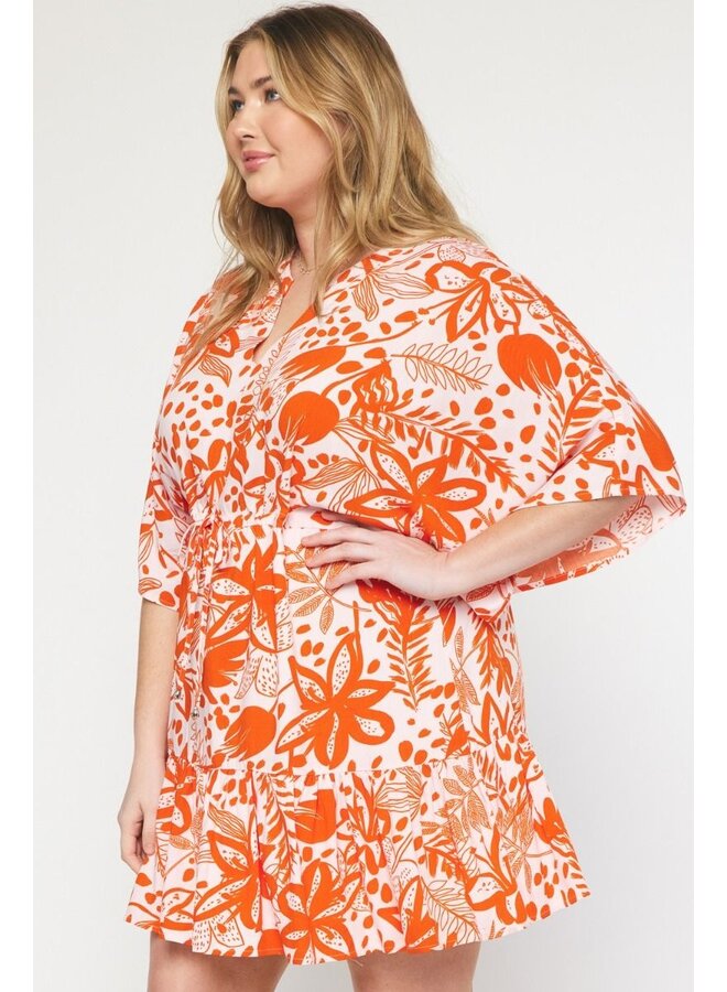 Tie-Waist Tropical Print Dress