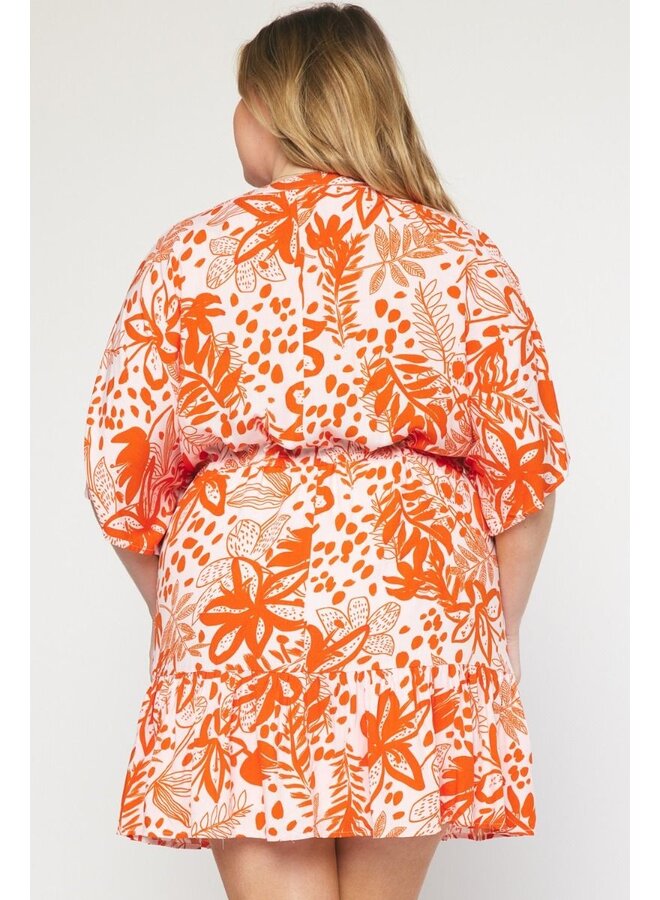 Tie-Waist Tropical Print Dress
