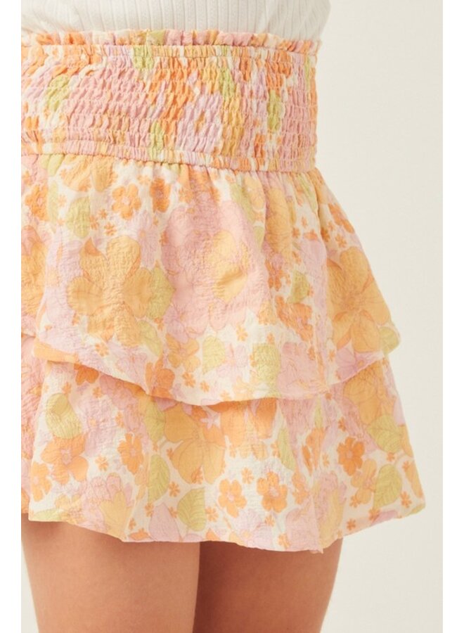 Floral Smocked Waist Skirt