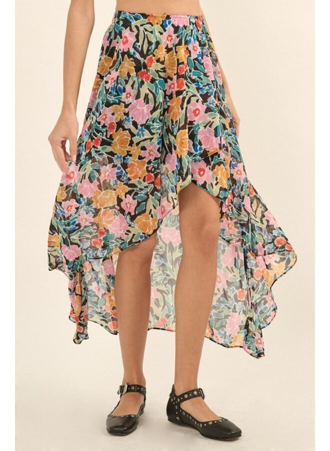 Floral High-Low Skirt