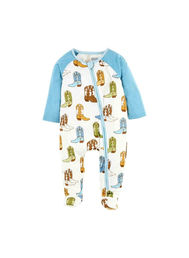 Blue Cowboy Boots Zipper Onesie