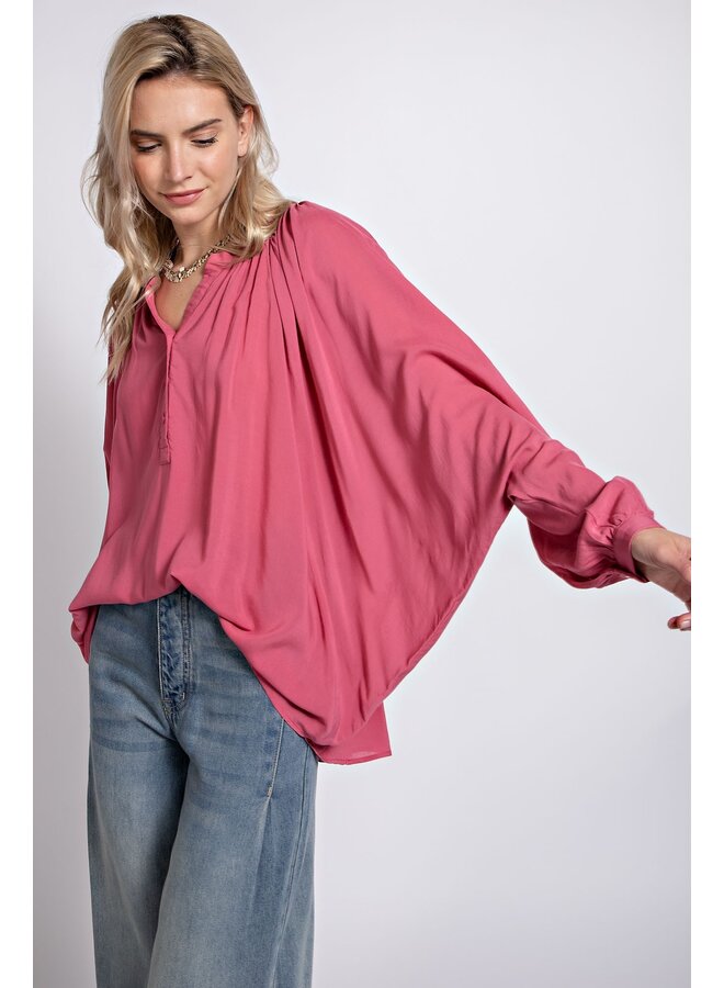 Button-Front Wide Sleeve Blouse