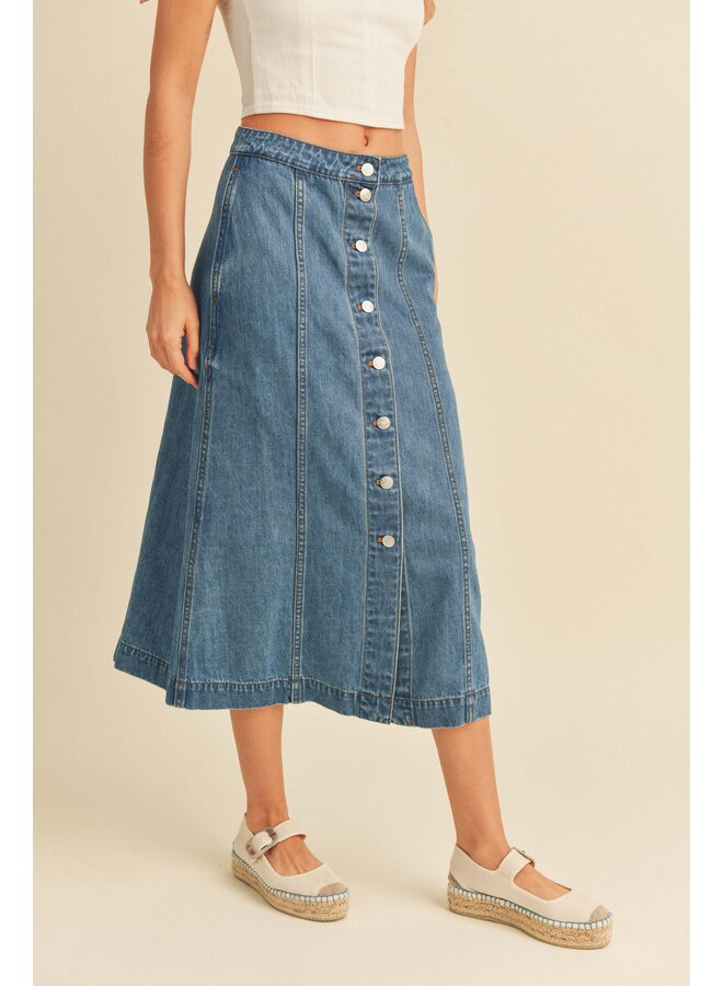 Button-Down Denim Midi Skirt