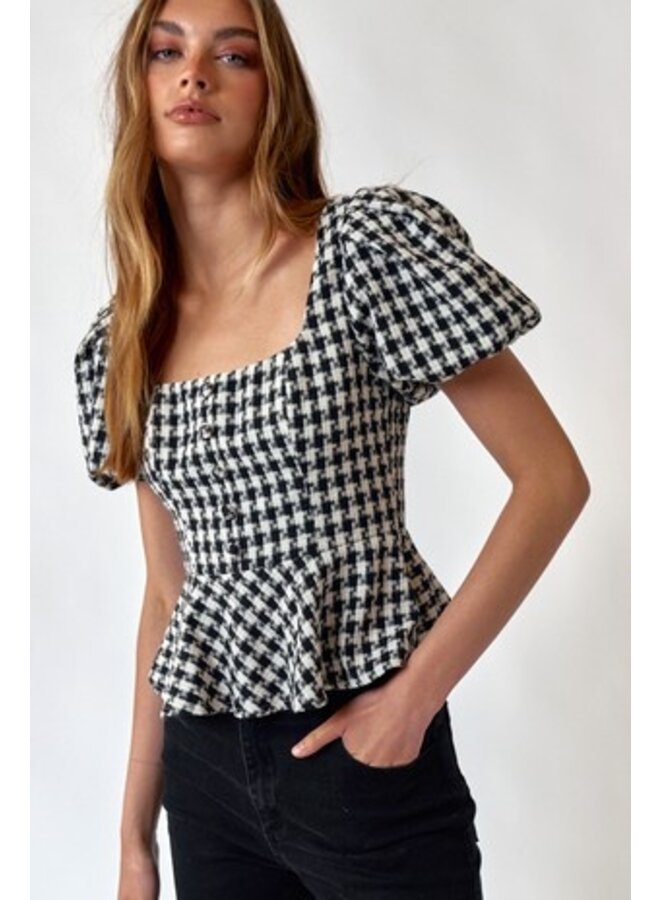 Houndstooth Peplum Top