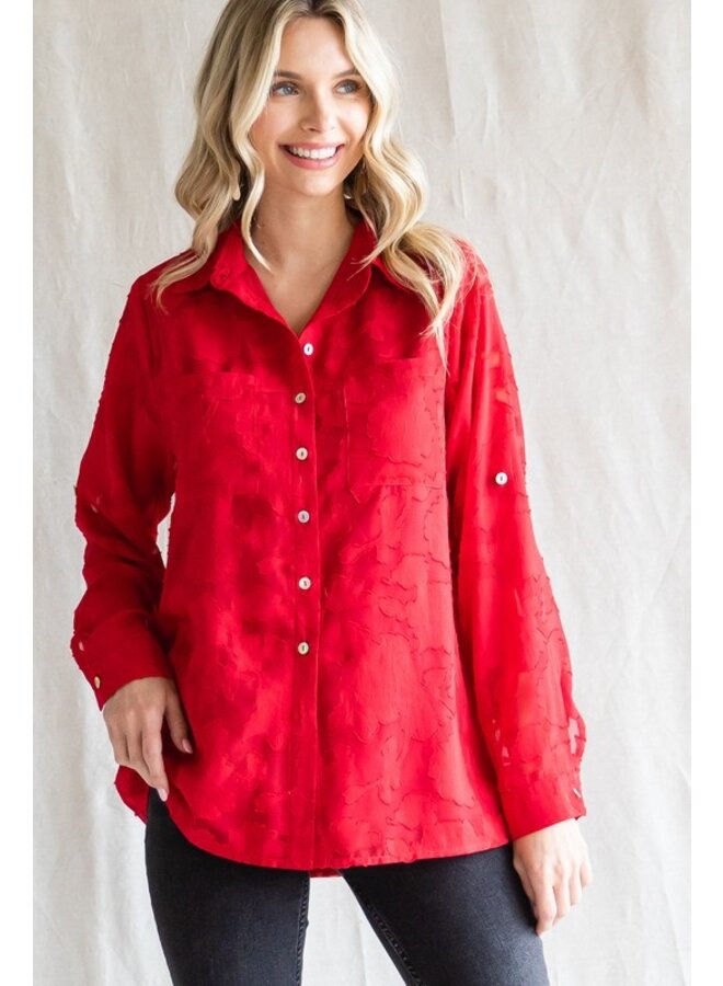 Red Textured Blouse