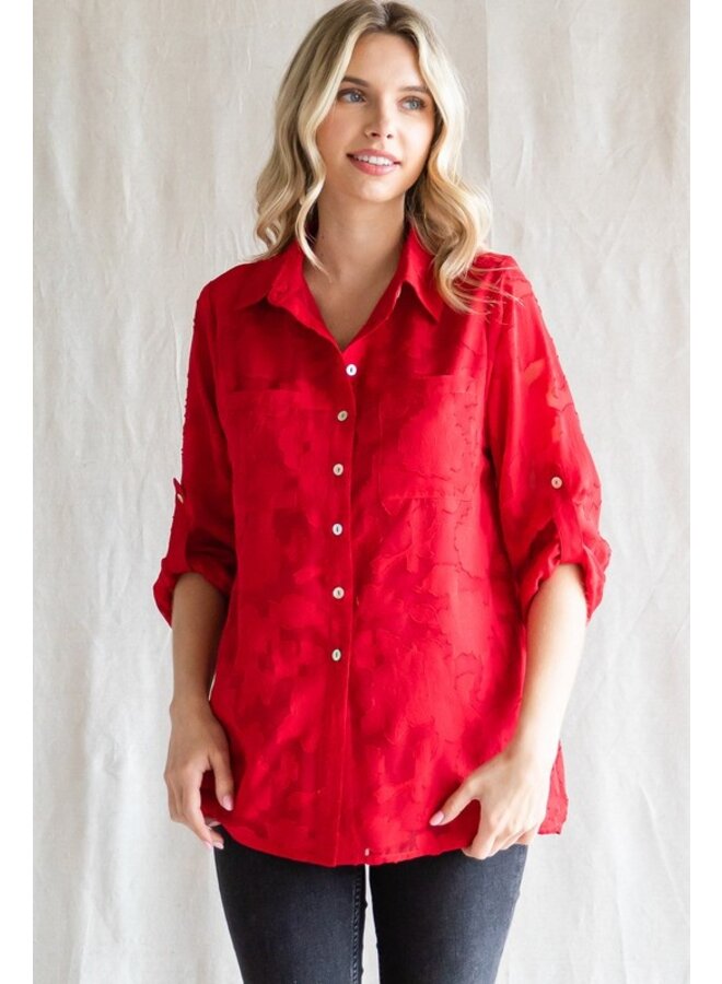 Red Textured Blouse