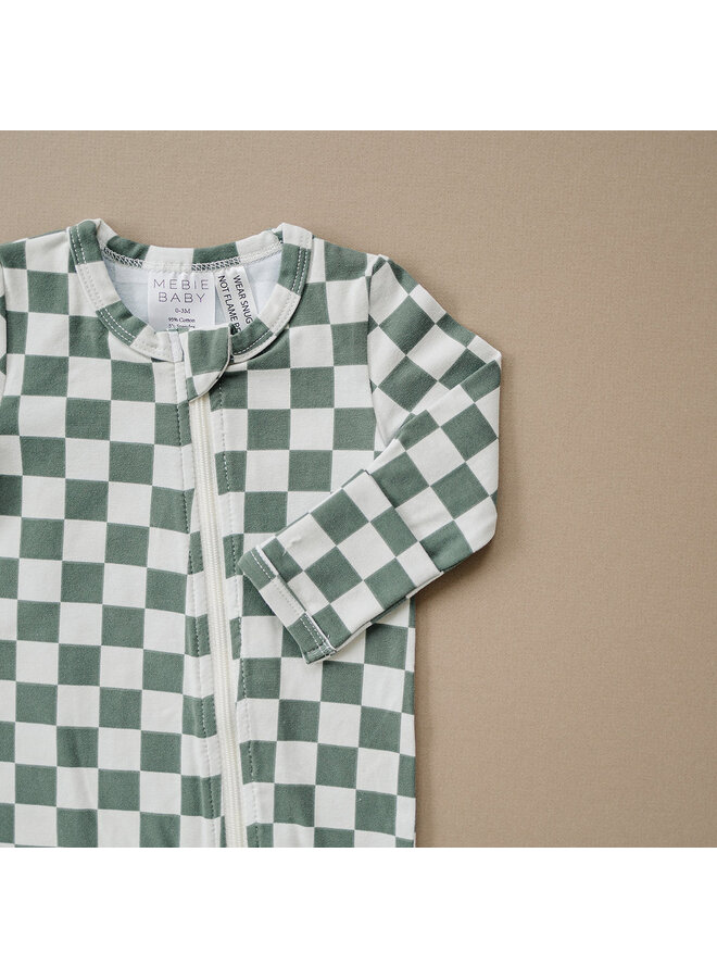 Green Checkered Zipper Footie